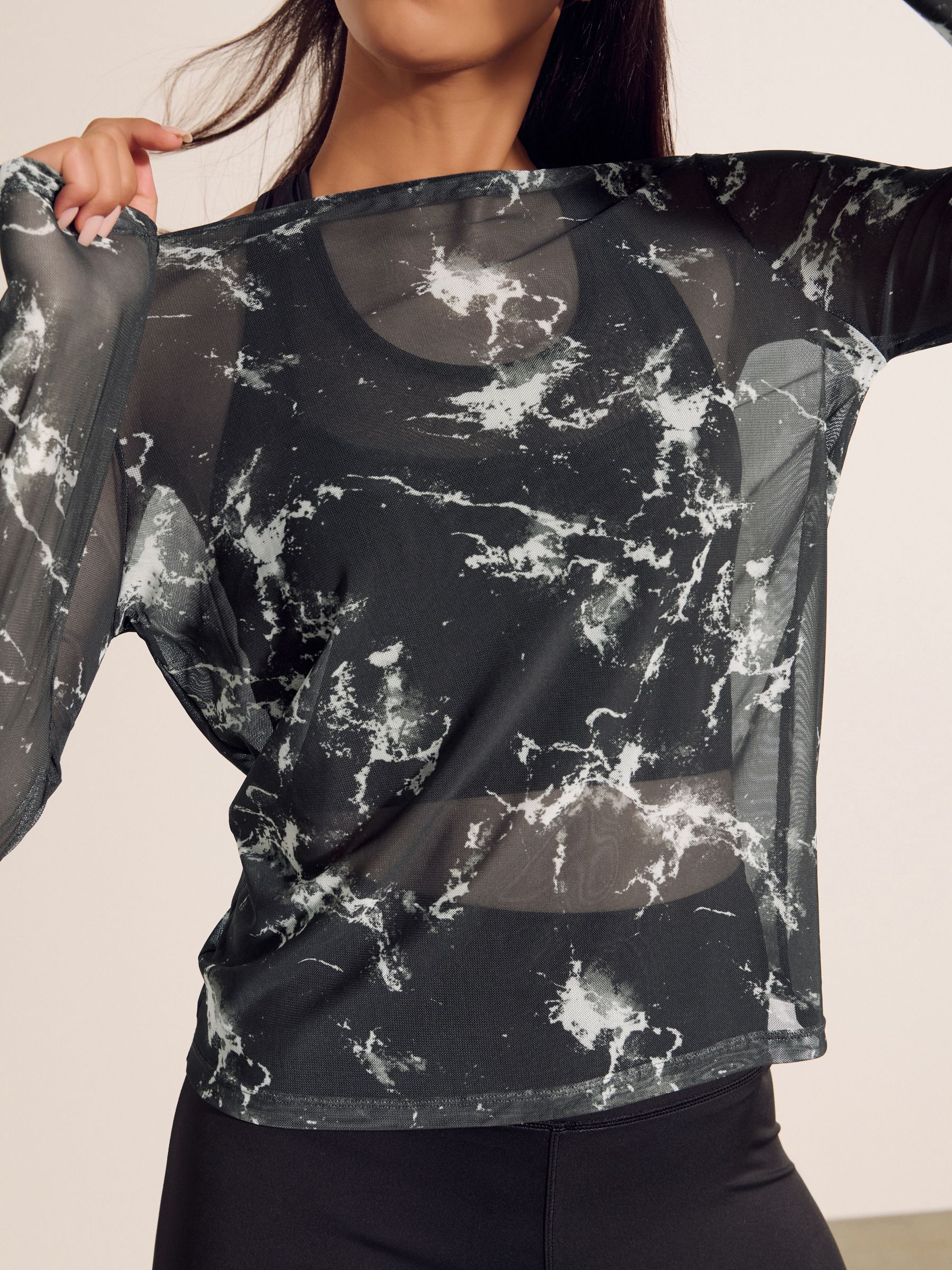 トップス Marble Print Sheer Jersey Crew Neck Top Marble Print Sheer Jersey Crew Neck Top