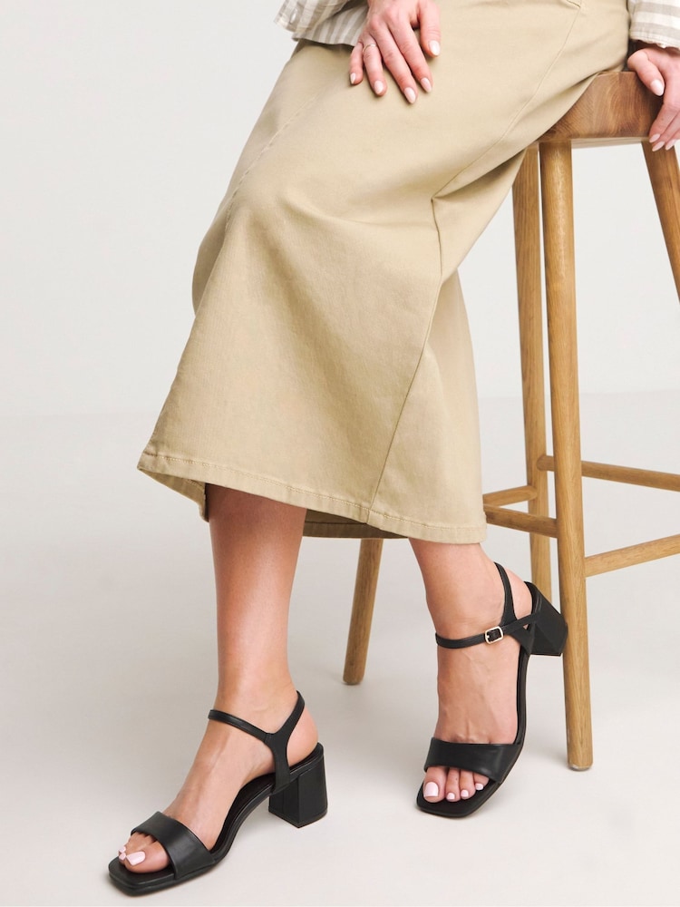 JD Williams Black Block Heel Barely There Sandals in Extra Wide Fit - Image 1 of 5