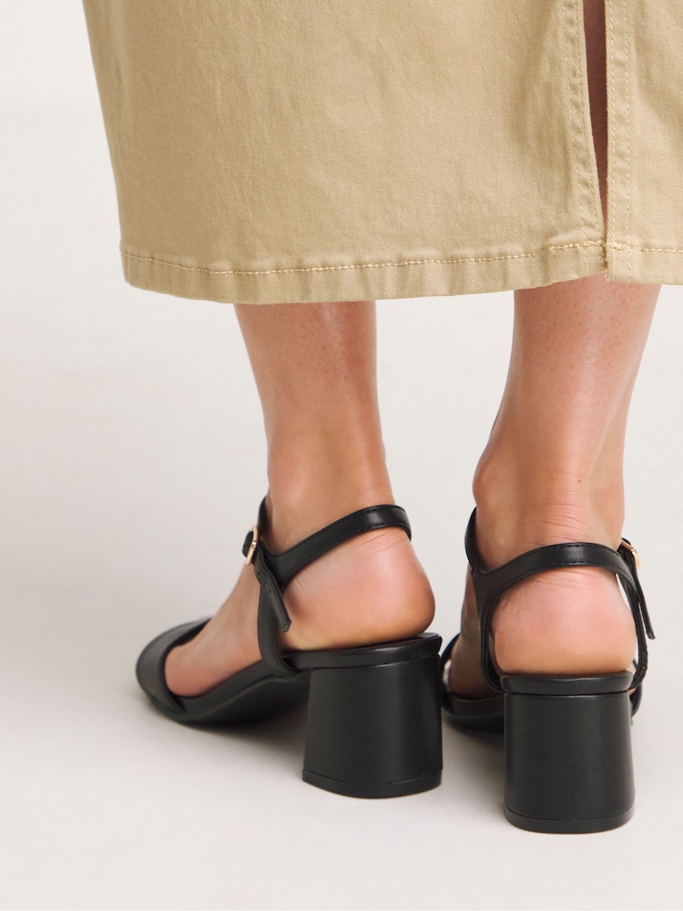 JD Williams Black Block Heel Barely There Sandals in Extra Wide Fit - Image 2 of 5