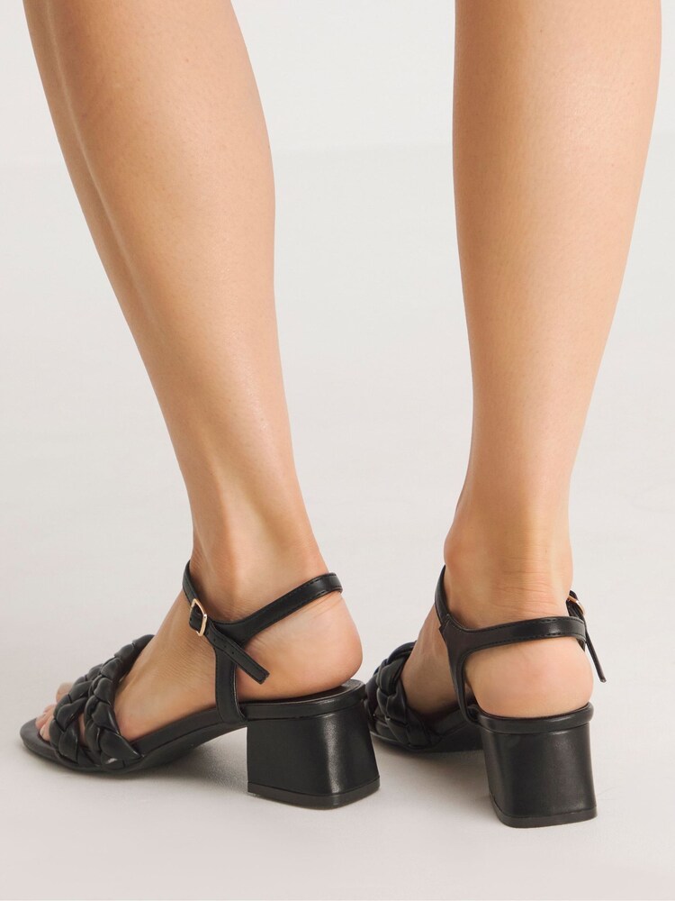 JD Williams Black Wide Fit Plaited Twin Strap Sandals - Image 2 of 4