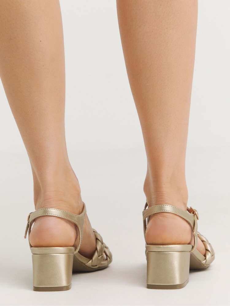 JD Williams Gold Wide Fit Plaited Twin Strap Sandals - Image 2 of 4