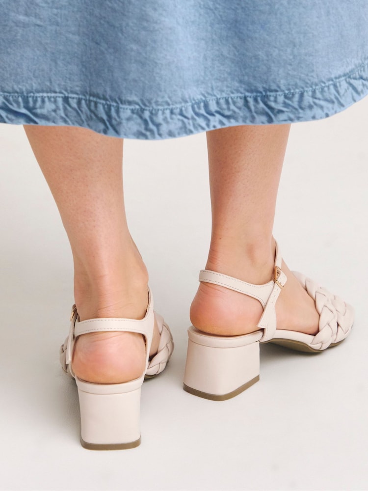 JD Williams Cream Standard/Wide Fit Plaited Twin Strap Sandals in Extra Wide Fit - Image 2 of 4