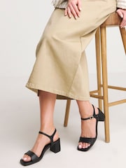 JD Williams Black Wide Fit Block Heel Barely There Sandals - Image 1 of 4