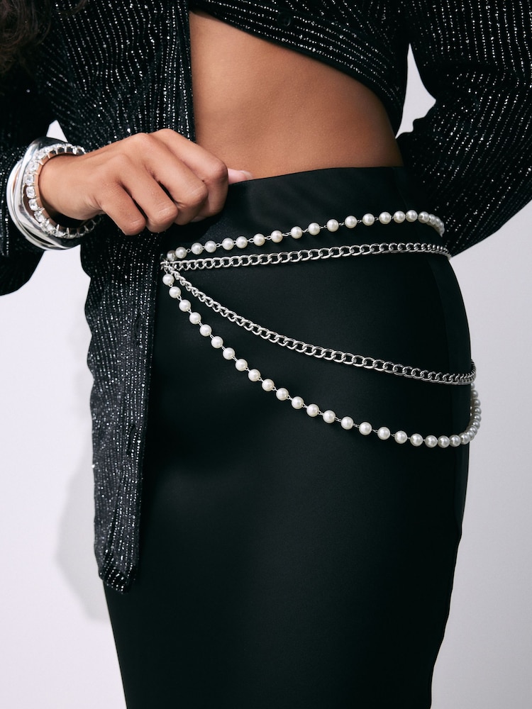 Silver Skinny Layered Chain Belt - Image 3 of 3