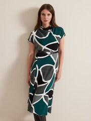 Phase Eight Green Petite Zaynab Swirl Cowl Neck Midi Dress - Image 1 of 6