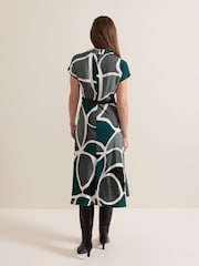 Phase Eight Green Petite Zaynab Swirl Cowl Neck Midi Dress - Image 2 of 6