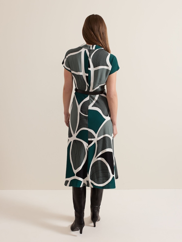 Phase Eight Green Petite Zaynab Swirl Cowl Neck Midi Dress - Image 2 of 6