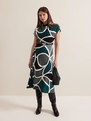 Phase Eight Green Petite Zaynab Swirl Cowl Neck Midi Dress - Image 3 of 6