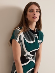Phase Eight Green Petite Zaynab Swirl Cowl Neck Midi Dress - Image 4 of 6