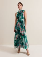 Phase Eight Green Petite Lucinda Chiffon Print Maxi Dress - Image 1 of 8