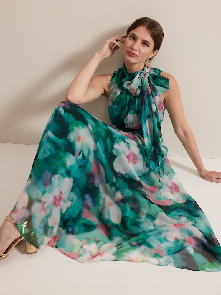 Buy Phase Eight Green Petite Lucinda Chiffon Print Maxi Dress from