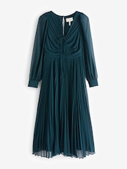 Phase Eight Blue Petite Kindra Teal Chiffon Pleated Midi Dress - Image 9 of 9