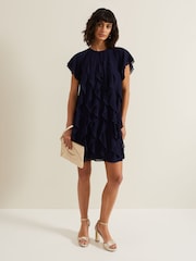 Phase Eight Blue Claudette Frill Dress - Image 3 of 7