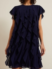 Phase Eight Blue Claudette Frill Dress - Image 4 of 7