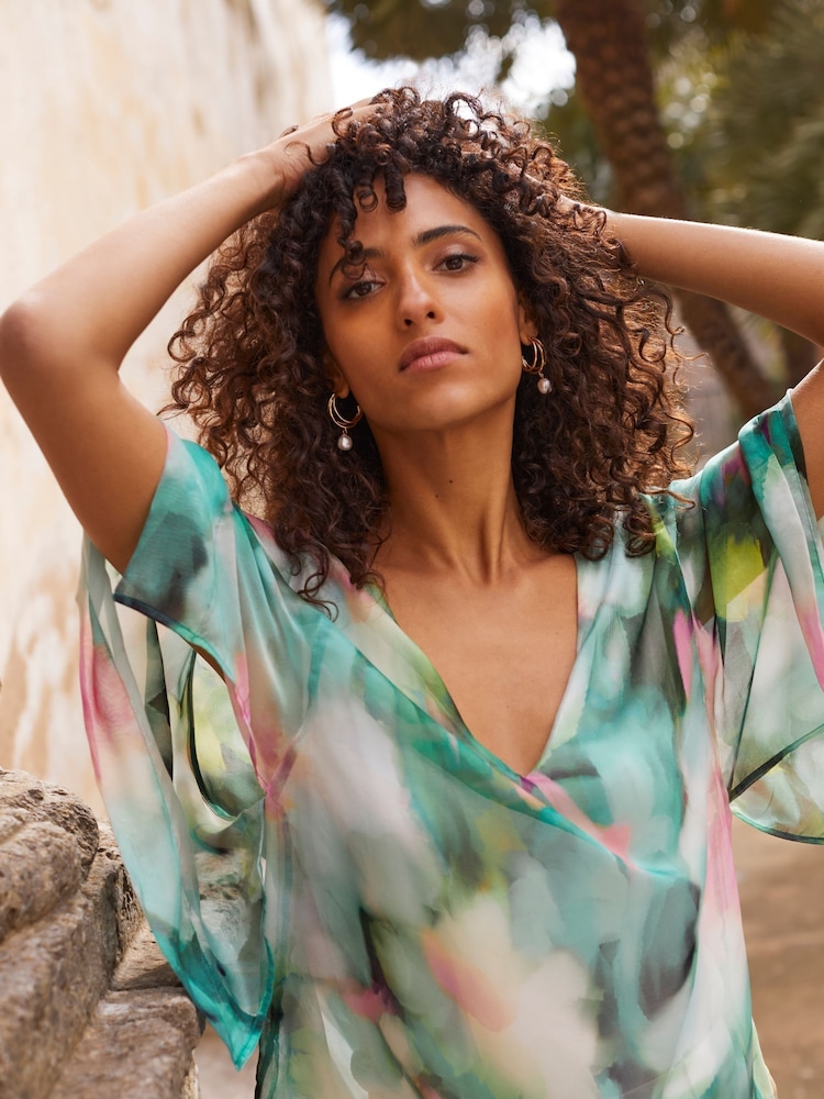 Phase Eight Black Ava Blurred Floral Silk Blouse - Image 1 of 8