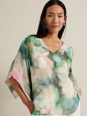 Phase Eight Black Ava Blurred Floral Silk Blouse - Image 2 of 8