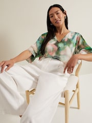Phase Eight Black Ava Blurred Floral Silk Blouse - Image 5 of 8