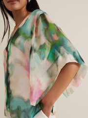 Phase Eight Black Ava Blurred Floral Silk Blouse - Image 6 of 8