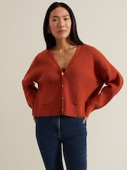 Phase Eight Orange Anna Button Ribbed Cardigan - Image 1 of 7