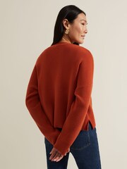 Phase Eight Orange Anna Button Ribbed Cardigan - Image 2 of 7