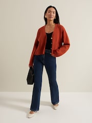 Phase Eight Orange Anna Button Ribbed Cardigan - Image 3 of 7