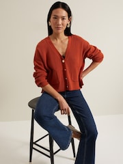 Phase Eight Orange Anna Button Ribbed Cardigan - Image 4 of 7