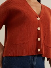 Phase Eight Orange Anna Button Ribbed Cardigan - Image 5 of 7