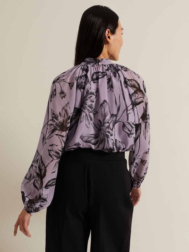 Phase Eight Purple Aretta Floral Print Blouse - Image 2 of 7