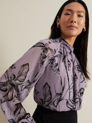 Phase Eight Purple Aretta Floral Print Blouse - Image 5 of 7