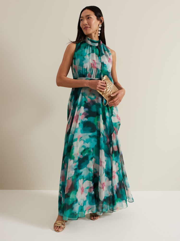 Phase Eight Green Lucinda Chiffon Print Maxi Dress - Image 1 of 7