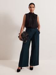 Phase Eight Green Petite Arabella Pleat Wide Leg Trousers - Image 6 of 7