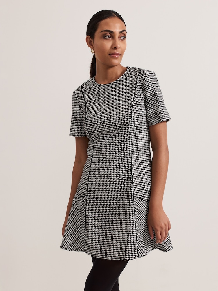 Phase Eight Black Petite Viola Houndstooth Mini Dress - Image 1 of 8