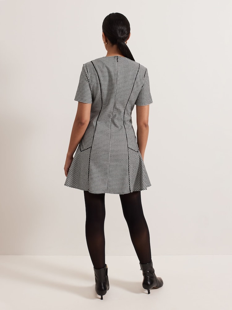 Phase Eight Black Petite Viola Houndstooth Mini Dress - Image 2 of 8
