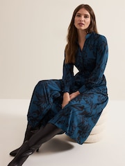 Phase Eight Blue Petite Shakira Floral Midaxi Dress - Image 3 of 8