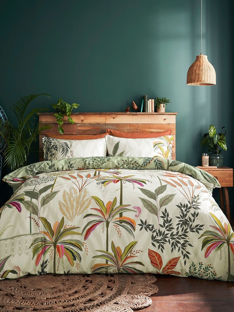 Sara Miller 100% Cotton Palm Garden Pussilakana ja tyynyliinasetti - Kuva 1 / 5