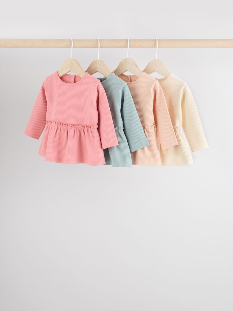 Blau und Pink - Baby Langarm-Oberteil aus 100 % geripptem Baumwollmaterial im 4er-Pack - Bild 1 von 11 Blau und Pink - Baby Langarm-Oberteil aus 100 % geripptem Baumwollmaterial im 4er-Pack - Bild 1 von 11