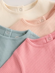 Blue/Pink Baby Long Sleeve Ribbed 100% Cotton Tops 4 Pack - Image 9 of 11