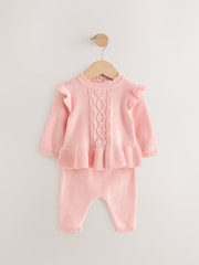 Pink 100% Cotton Knitted 2 Piece Set - Image 1 of 4
