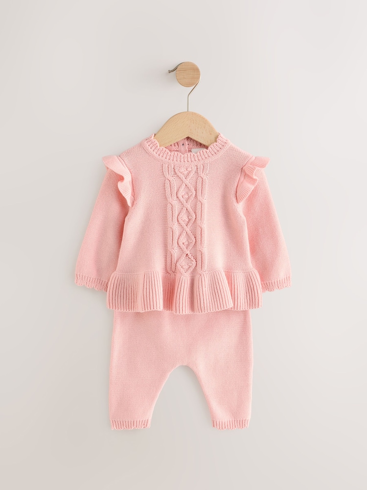 Pink 100% Cotton Knitted 2 Piece Set - Image 1 of 4