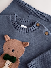 Blue 100% Cotton Bear Knitted 2 Piece Set - Image 3 of 4