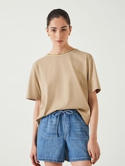 Hush Brown Lucy Crochet Trim 100% Cotton T-Shirt - Image 1 of 5