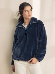 Blue Faux Fur Half Zip Top - Image 1 of 9