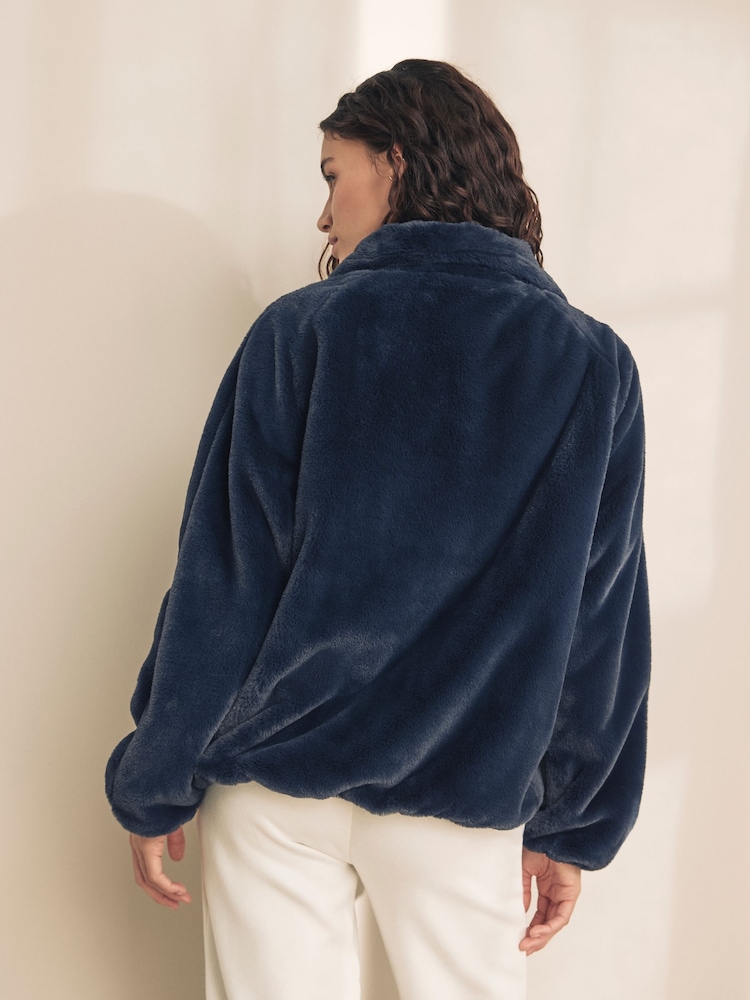 Blue Faux Fur Half Zip Top - Image 3 of 9