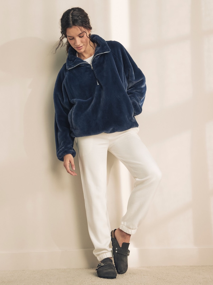 Blue Faux Fur Half Zip Top - Image 4 of 9