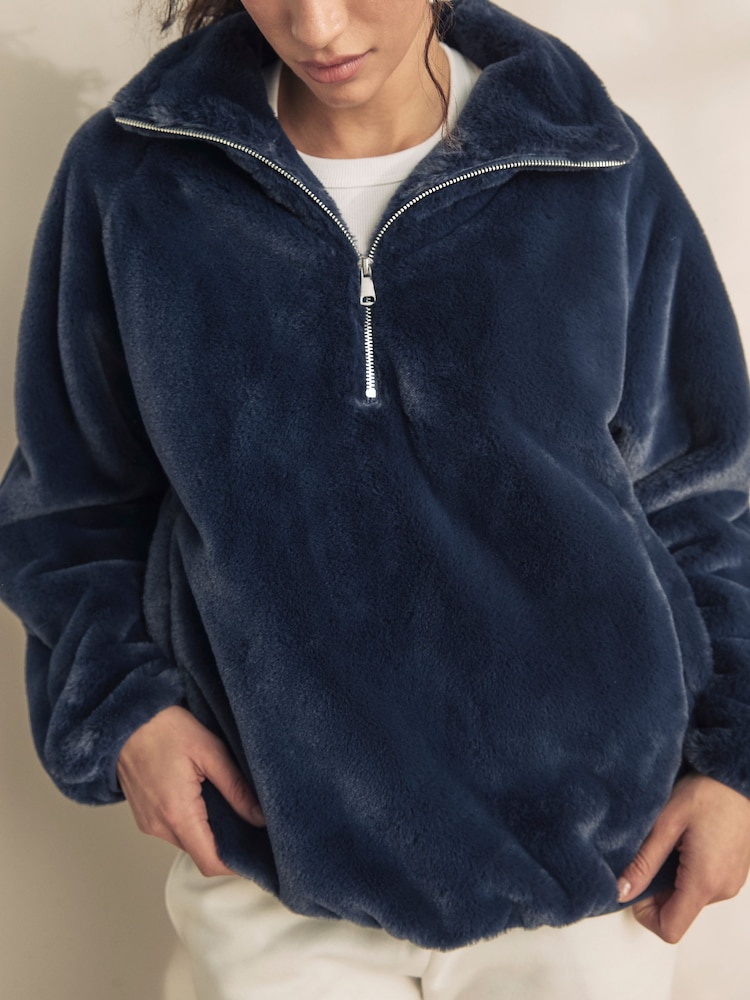 Blue Faux Fur Half Zip Top - Image 5 of 9