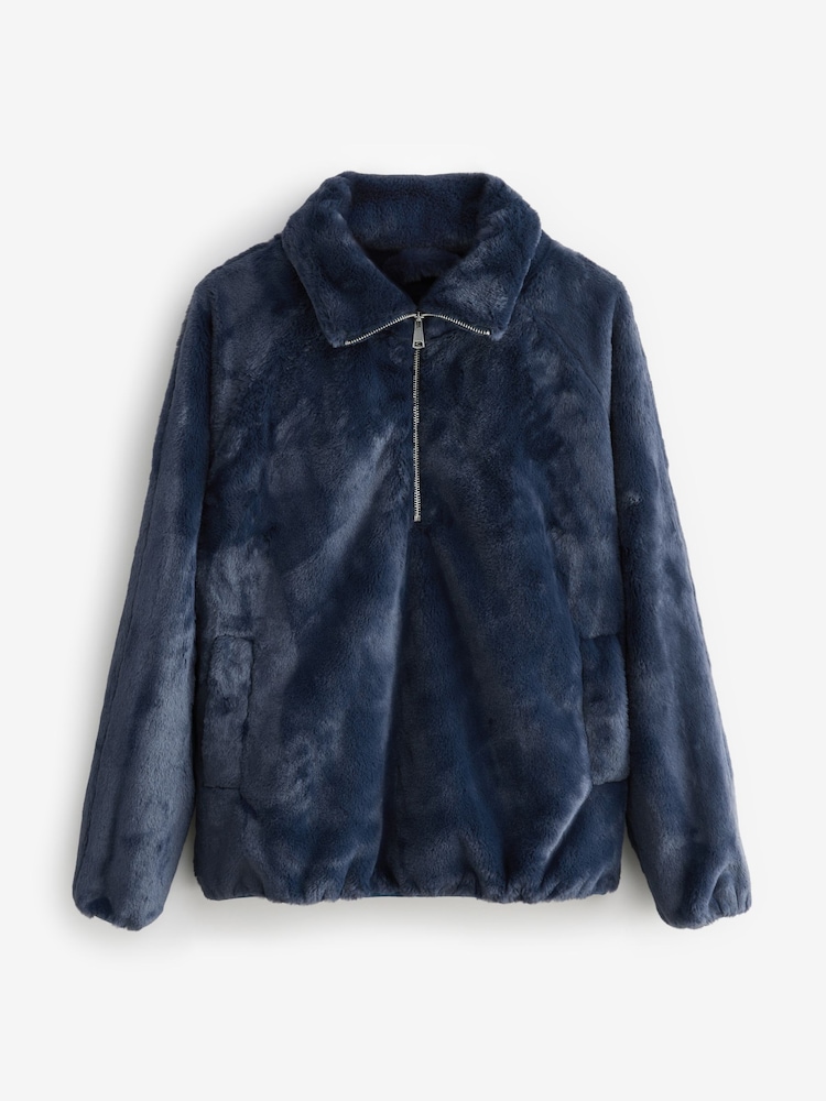 Blue Faux Fur Half Zip Top - Image 7 of 9