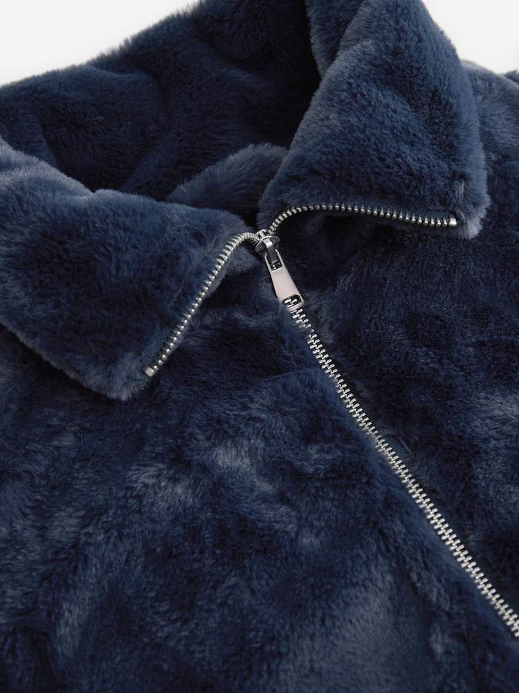 Blue Faux Fur Half Zip Top - Image 8 of 9
