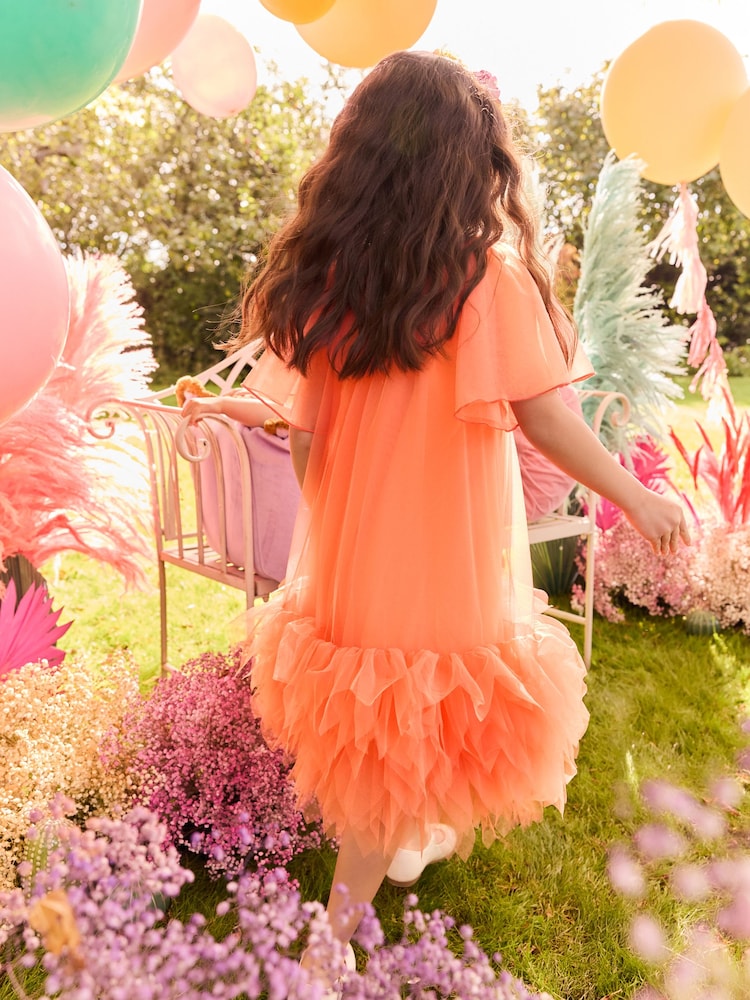 Bright Orange Mesh Party Dress (3-16yrs) - Image 2 of 9 Bright Orange Mesh Party Dress (3-16yrs) - Image 2 of 9