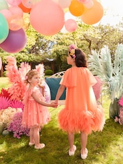 Bright Orange Mesh Party Dress (3-16yrs) - Image 4 of 9
