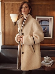 Love & Roses Cream Borg Funnel Neck Mid Length Coat - Image 3 of 4